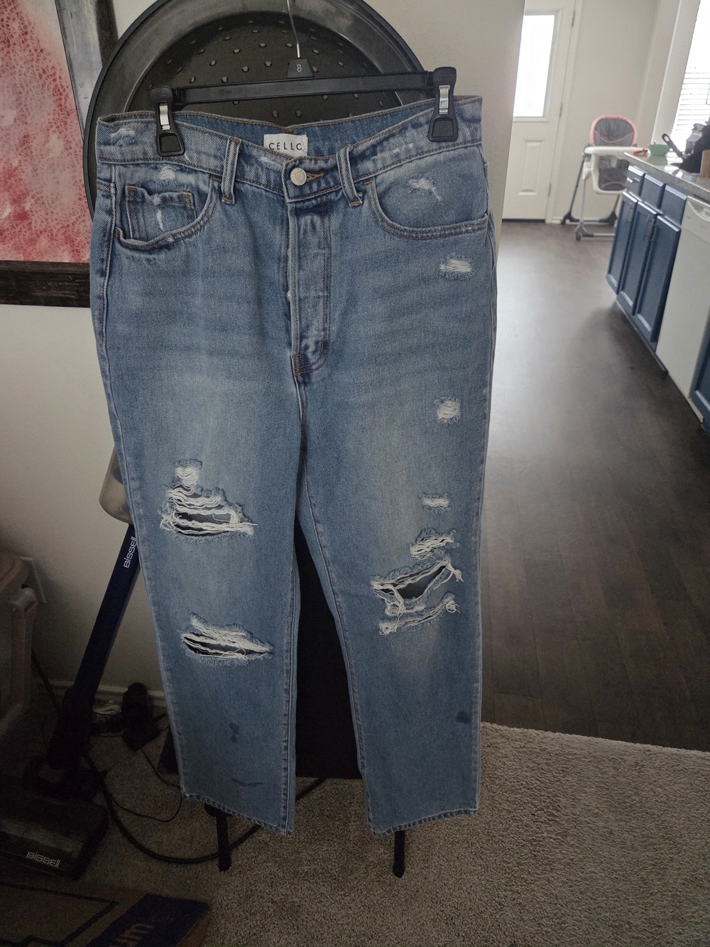 CELLO Distressed Light Wash Mom Jeans
